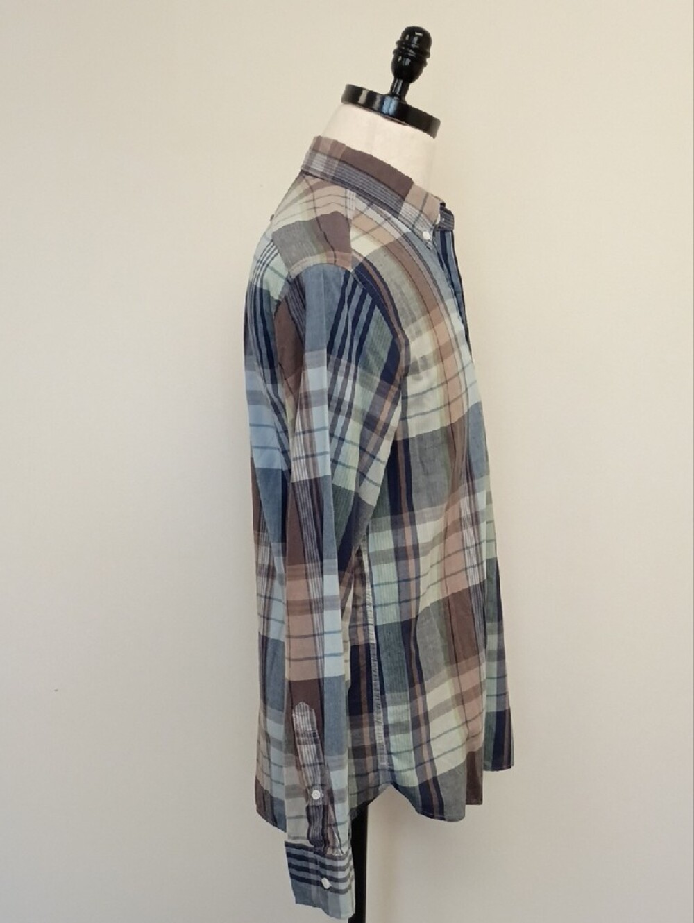 J.Crew Slim Indian Madras Plaid Button Down Shirt Blue Brown Men's Medium - Picture 2 of 6